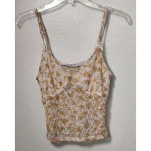 Primark‎ Sheer Lace Crop Top Tank Yellow Floral Sm Milkmaid Strappy Y2K 90s NWT